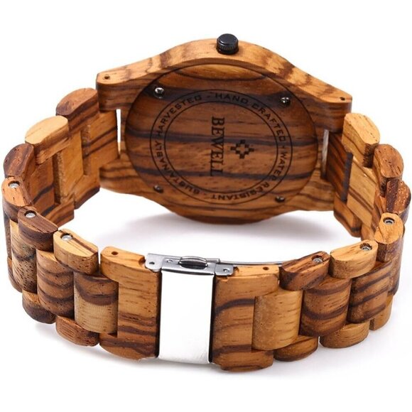 ✨ Bewell Analog Quartz Men Brown Wooden Handmade Movement Lightweight Watches - Picture 4 of 7